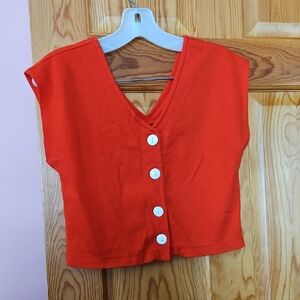 Linden Bright Red Button-Up Crop Top
